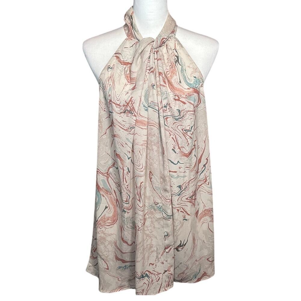 Torrid High Neck Tank Blouse Marble Pattern Cream Teal Rust Color Size 1 (14/16)